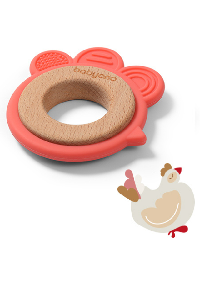Inel Dentitie Silicon si Lemn Gaina Frez 1075/03 BabyOno - Camera Bebelusului