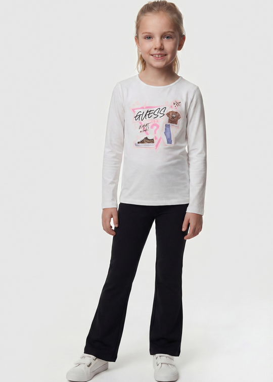 Tricou Alb cu Maneca Lunga din Bumbac cu Elastan pentru Fete – Guess