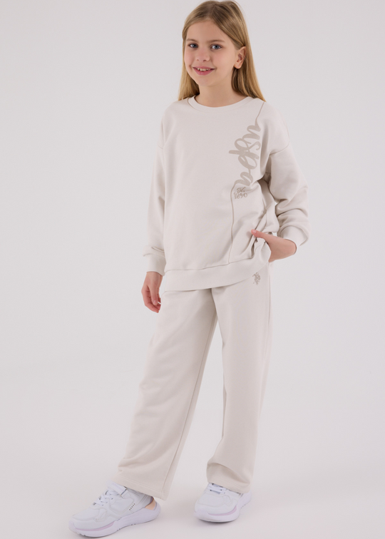 Trening 2 Piese Bej Bluza Sport Oversize si Pantaloni Lungi Evazati US2304-4 Us Polo Assn