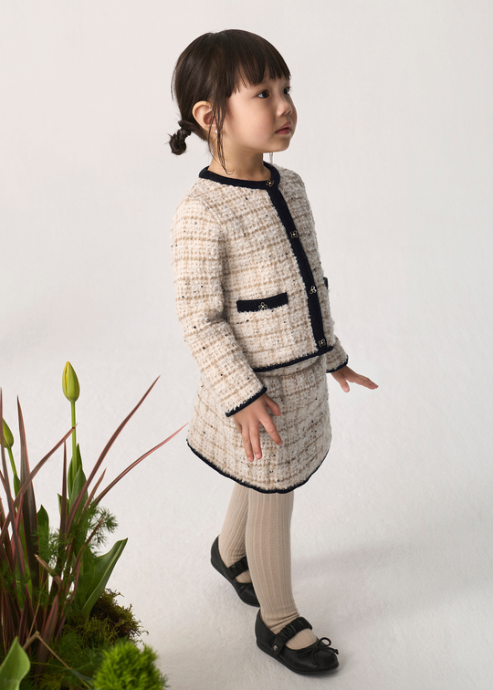 Set Elegant 2 Piese Crem cu Tweed pentru Fetite 5518 – Abel & Lula
