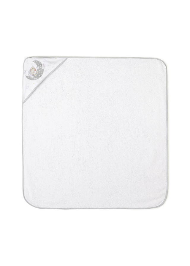 Prosop cu Capison 100x100 cm si Bavetica Alb-Gri cu Ursulet pe Semiluna 01225-18 Interbaby