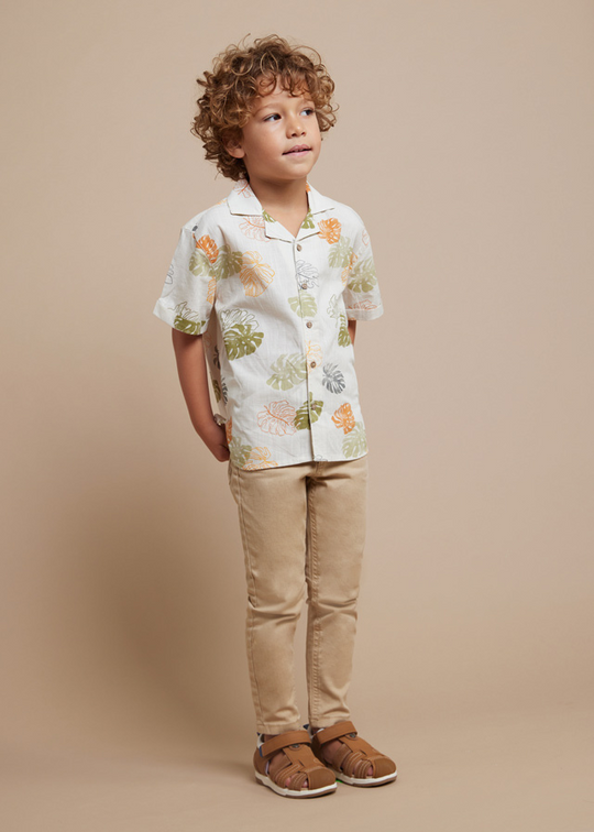 Cream Shirt with Green and Orange Leaves Print for Boys 3114 Mayoral