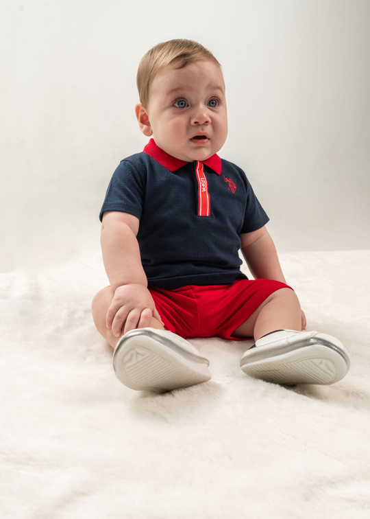 Set of 2 Pieces Navy Blue and Red Polo Shirt and Red Shorts USB2915 V3 Us Polo Assn