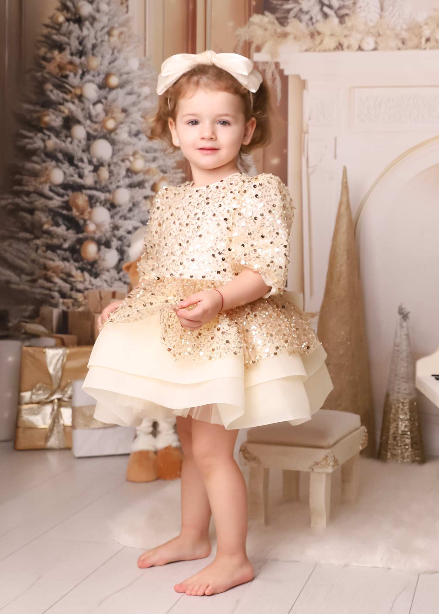 Rochita Lucia Tull Cappuccino Cu Paiete Aurii AnneBebe