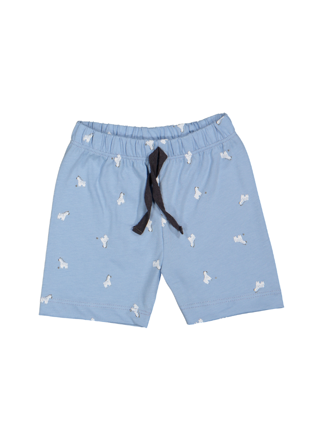 Set 2 Piese Tricou Crem si Pantaloni Scurti Bleu cu Imprimeu Zebre Walking Zebras K4720 Bebetto