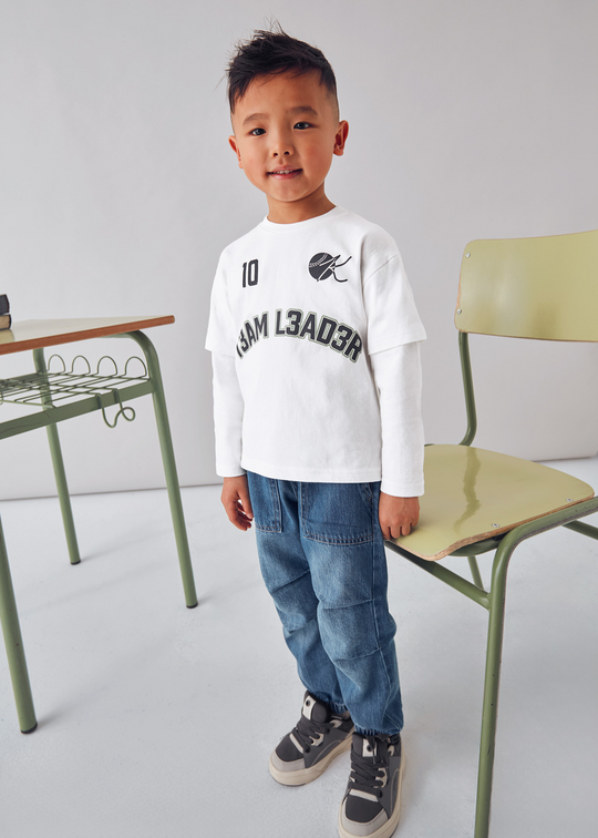 White Long Sleeve Blouse with Navy Blue Print 4075 Mayoral