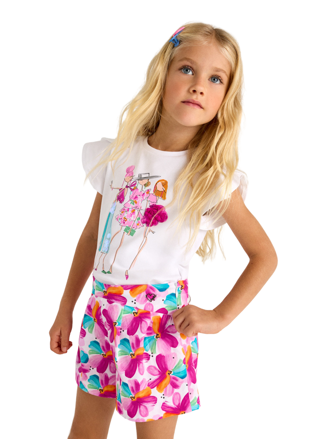 Pantaloni Scurti Imprimeu Flori Magenta 3905 Mayoral