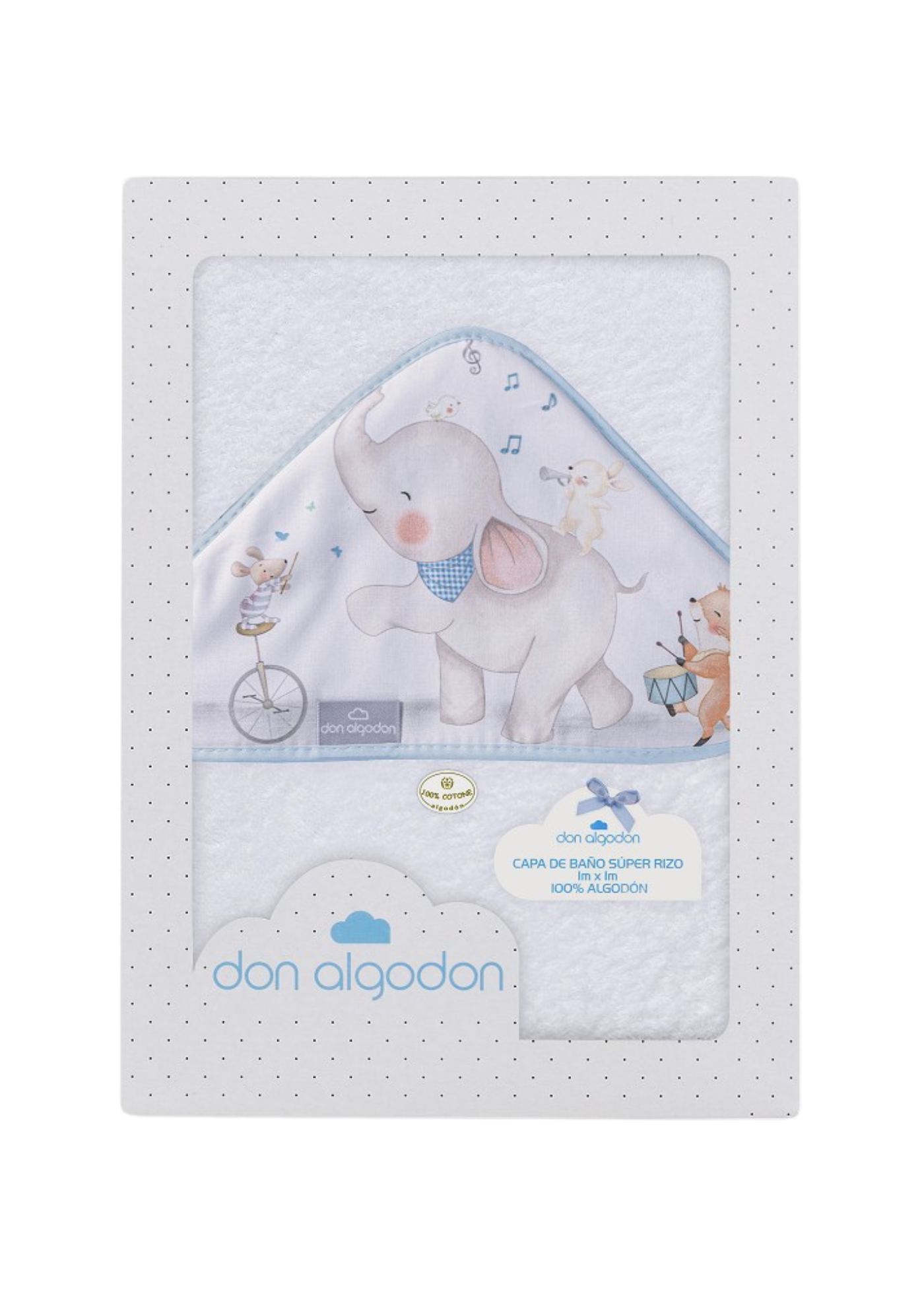 Prosop cu Capison 100x100 cm Alb-Bleu cu Elefantel D1219-11 InterBaby