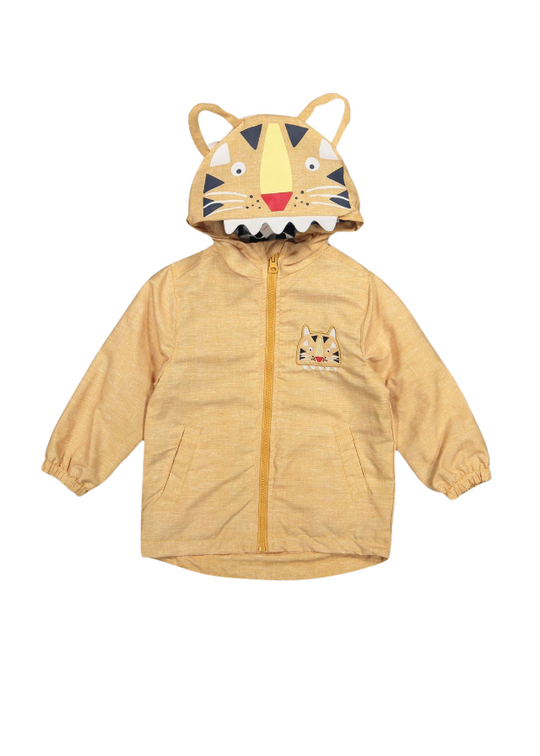 Вітрозахисна куртка гірчичного кольору з тигром, капюшоном і блискавкою M22943 Midimod