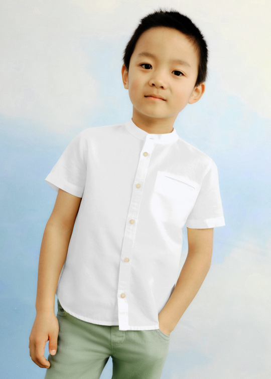 Cream Short Sleeve Shirt with Cossack Collar 3113 Mayoral