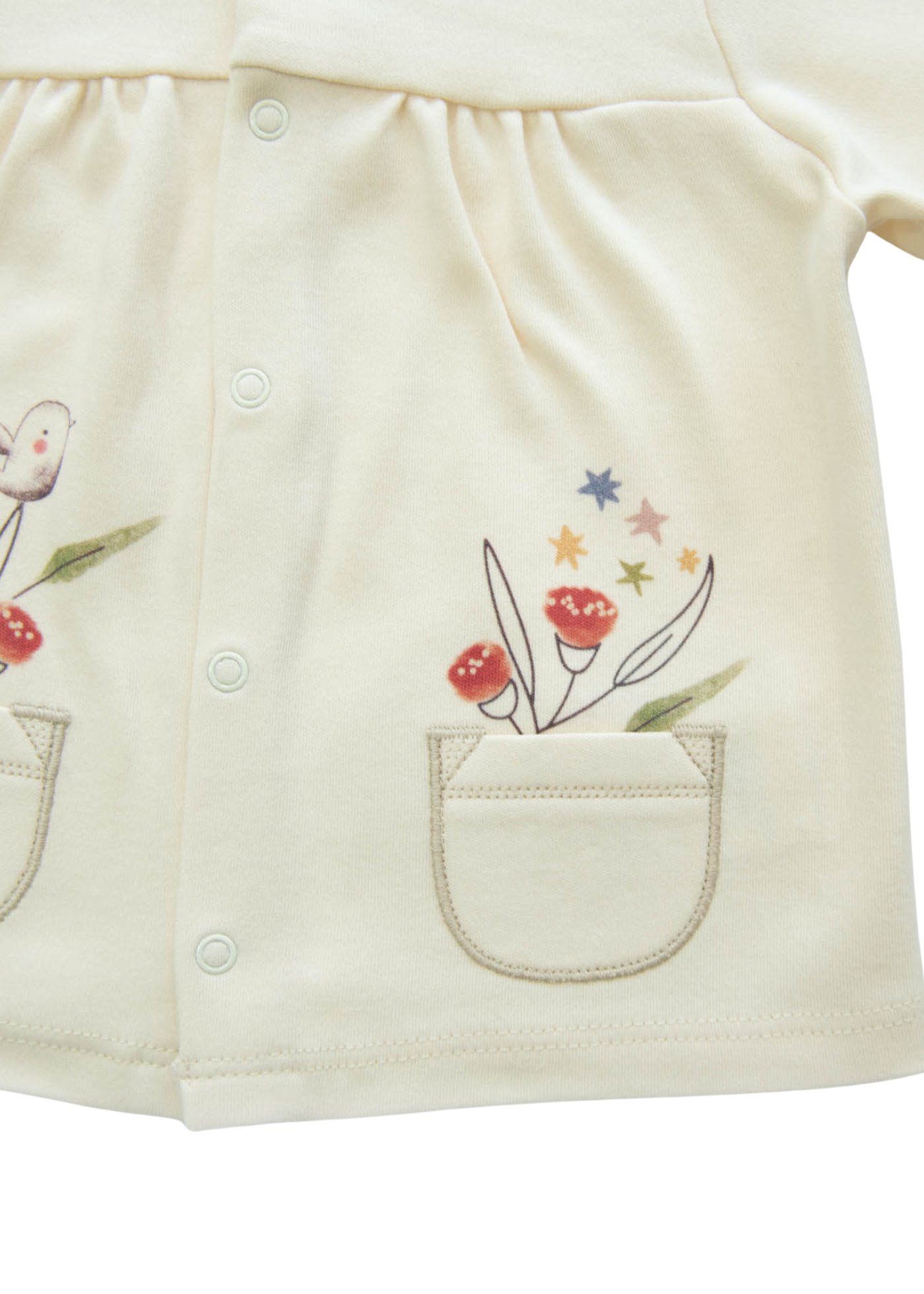 Set 3 Piese Bumbac Organic Bej cu Flori Bluza Pantaloni si Bentita S58744 Kitikate