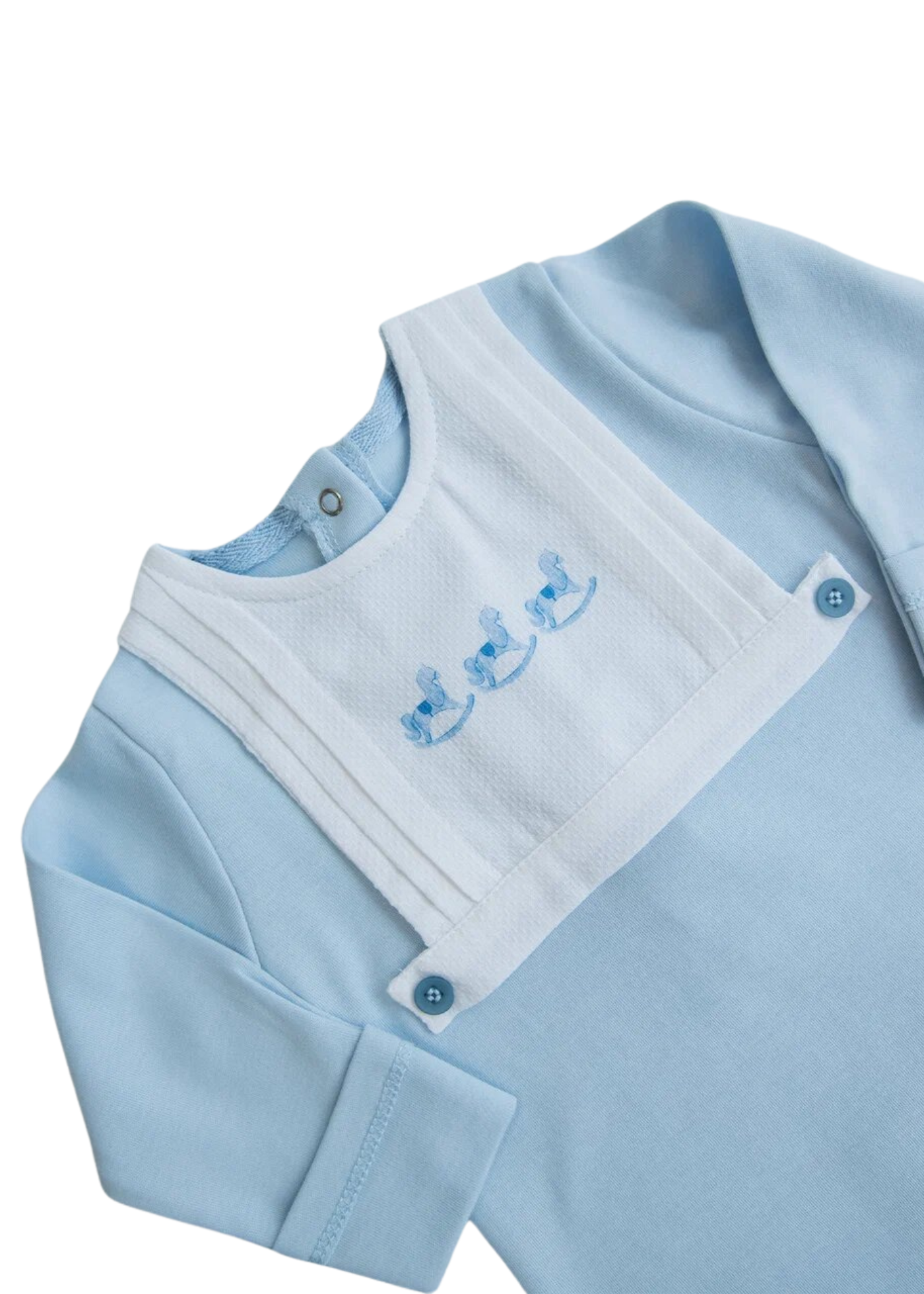 Set 2 Piese Bluza si Pantaloni Alb cu Bleu cu Caluti S60339 Kitikate