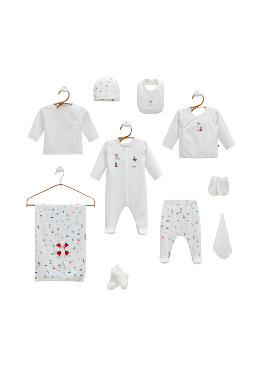 Set 10 Piese Maternitate Crem Imprimeu Marinaresc ZE2452 Mell Sweet Baby