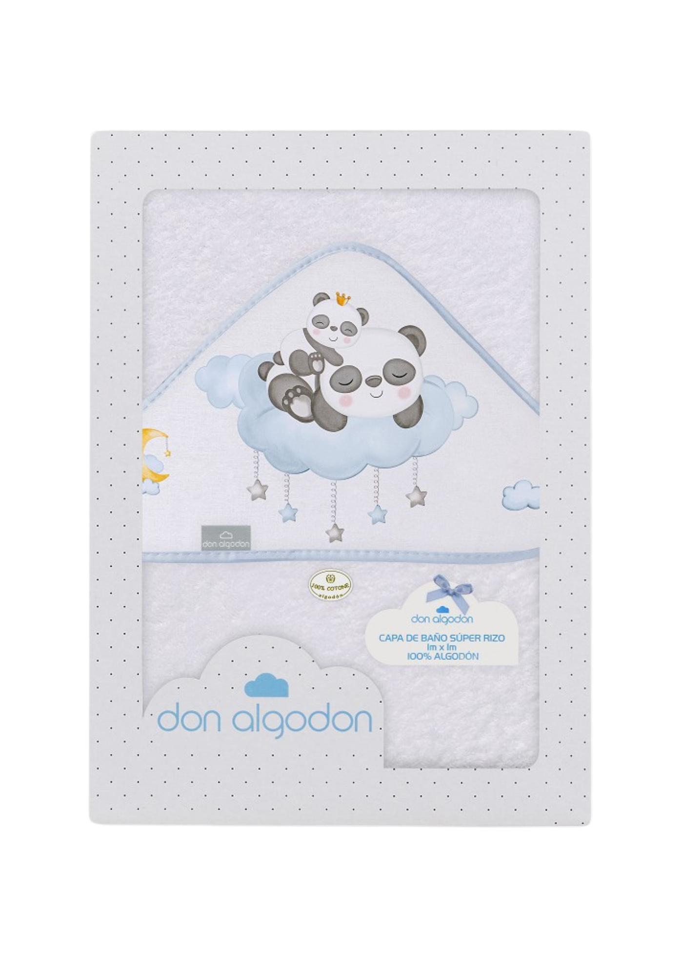 Prosop cu Capison 100x100 cm Alb-Bleu cu Ursuleti Panda D1226-11 InterBaby