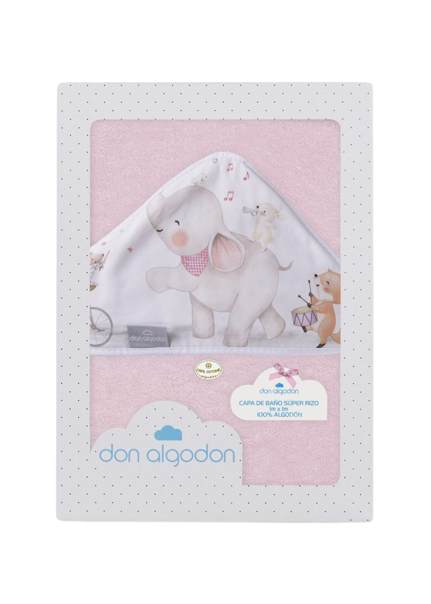 Prosop cu Capison 100x100 cm Roz cu Elefantel D1219-02 InterBaby