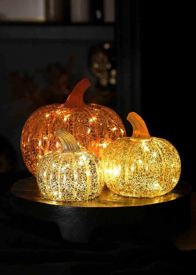 Lanterna Argintie cu Led Pumpkin HW689 The Seasonal Gift CO.