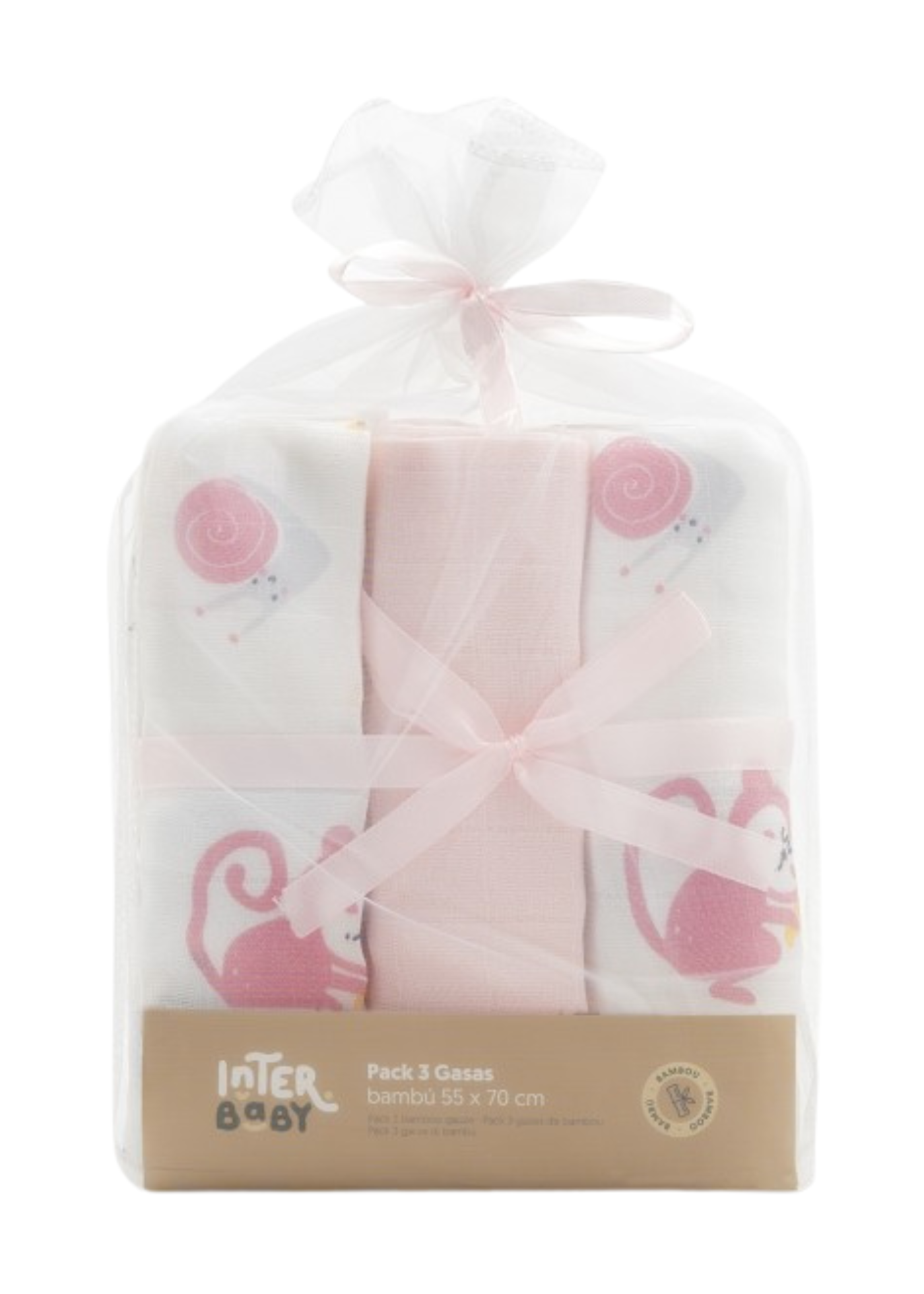 Set 3 Scutece Muselina Bambus Alb-Roz Imprimeu Semiluna – 55x70 cm 98977-02 InterBaby