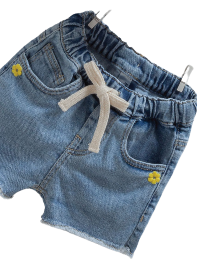 Set 2 Piese Top Crem cu Lamai si Pantaloni Denim scurti 9818 Mell Sweet Baby