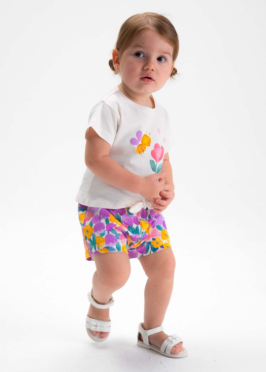 Set 3 Piese Lila cu Lalele Pantaloni Scurti si 2 Tricouri 1206 Mayoral
