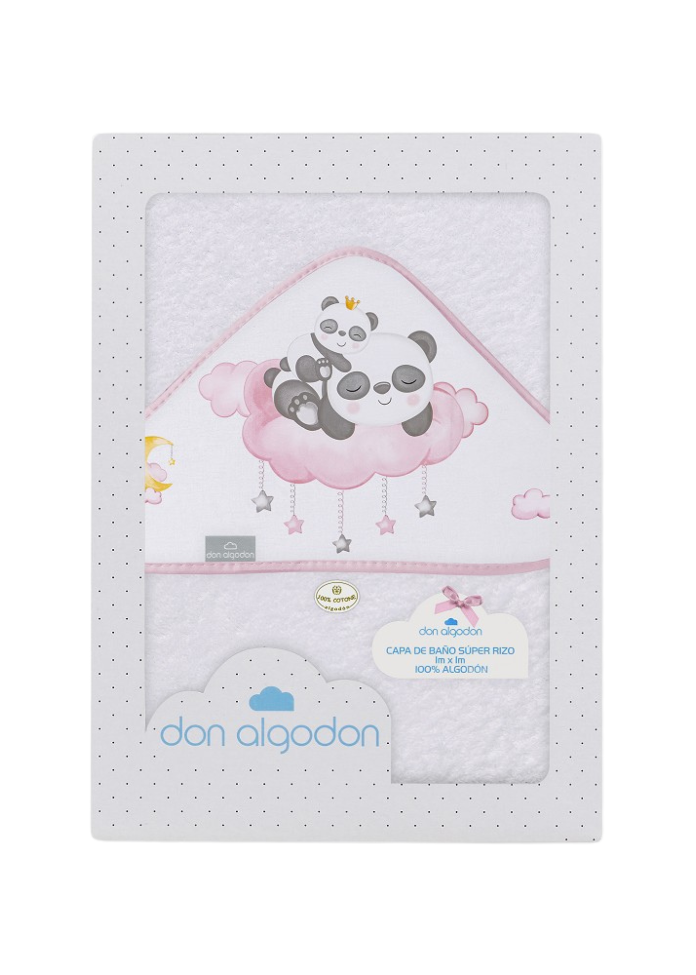 Prosop cu Capison 100x100 cm Alb-Roz cu Ursuleti Panda D1226-12 InterBaby