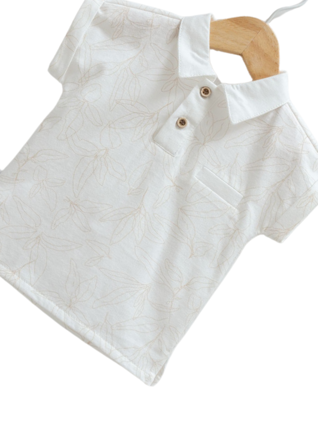 Set 2 Piese Tricou polo cu Imprimeu Bej si Pantaloni Scurti Bej din Bumbac 9780 Mell Sweet Baby