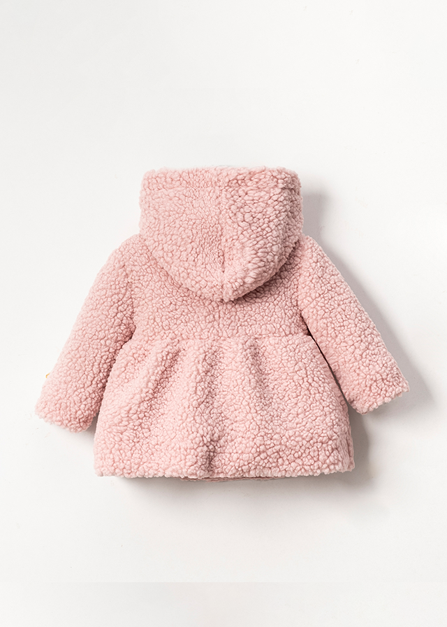 Elegant Girls Coat Made of Pink Fabric With Curls and Hood 3574 Mino Baby