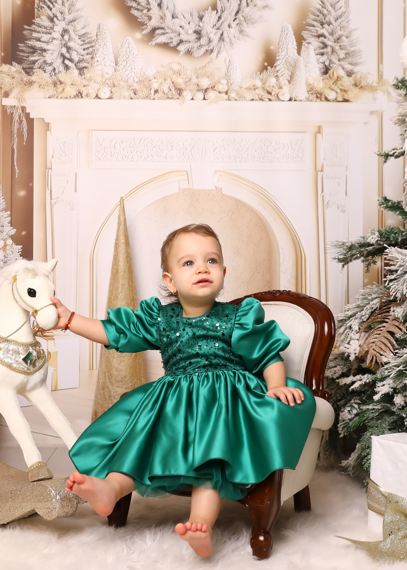 Elegant Olivia Green Dress with Train and Bow AnneBebe