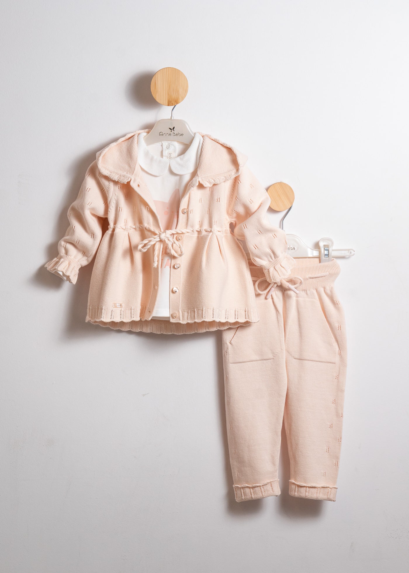 Set 3 Piese Jacheta si Pantaloni Lungi Tricotate Somon si Bluza Bumbac 8531 Leo King