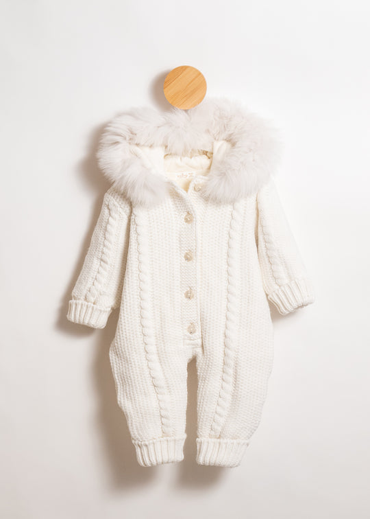 Combinezon Ivory cu Lana Merinos cu Blana la Guler si Nasturi 9419 Leo King