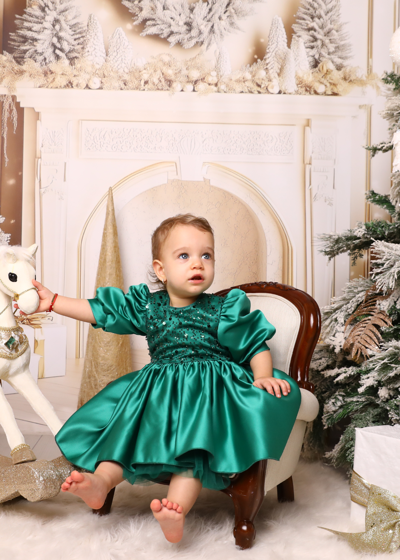 Elegant Olivia Green Dress with Train and Bow AnneBebe