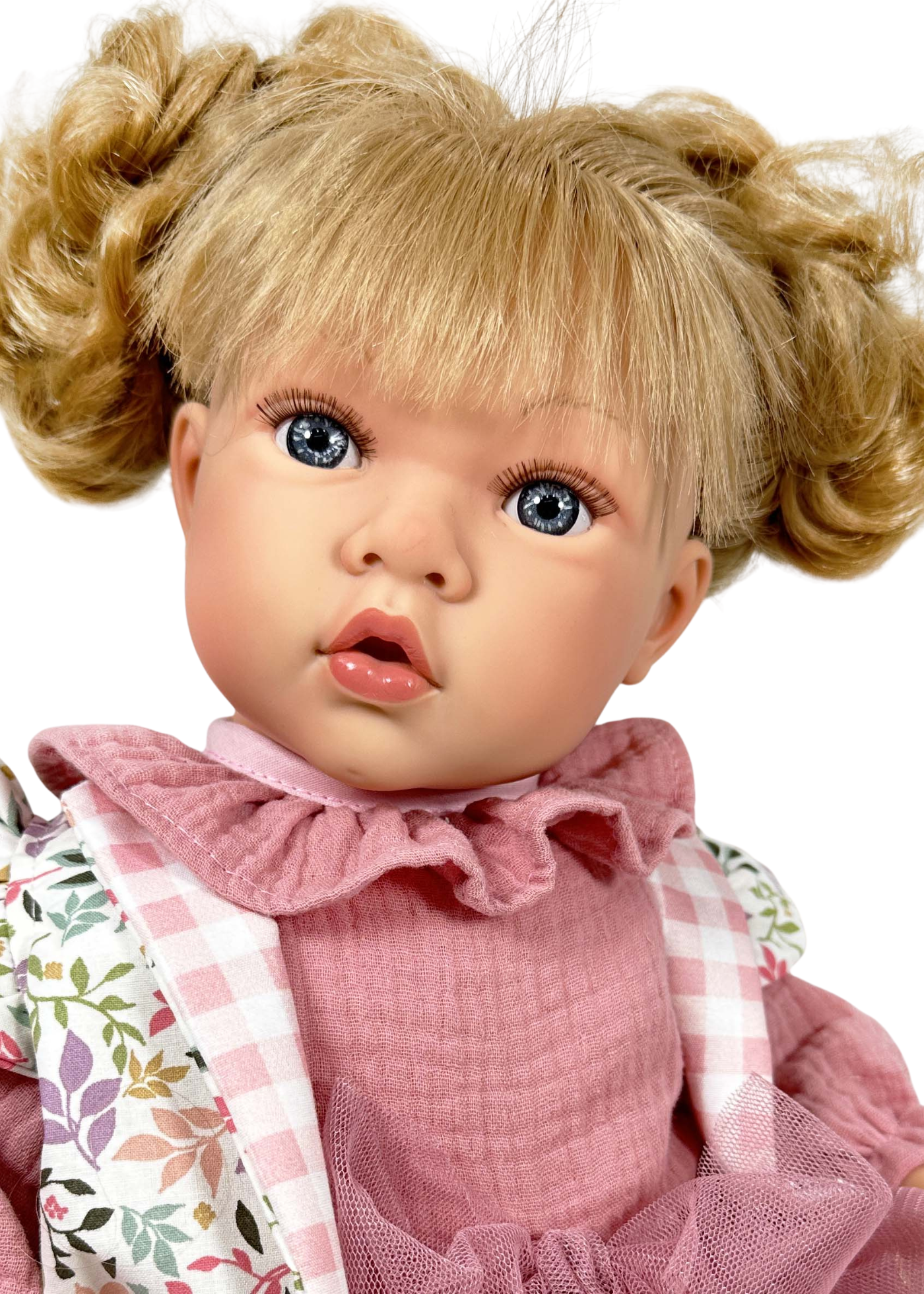 Papusa Parfumata Susette Blonda cu Mecanism, Fustita Tull Roz Pudra si Bluzita din Muselina  - 45 cm – 6533 – Nines