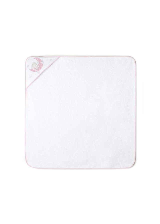 Prosop cu Capison 100x100 cm si Bavetica Alb Roz cu Ursulet pe Semiluna 01225-12 Interbaby