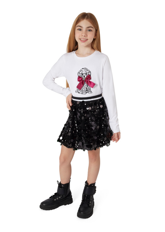 Bluza Alba cu Maneca Lunga cu Imprimeu Catel si Funda Saten J5BI09 J1314 G011 Guess