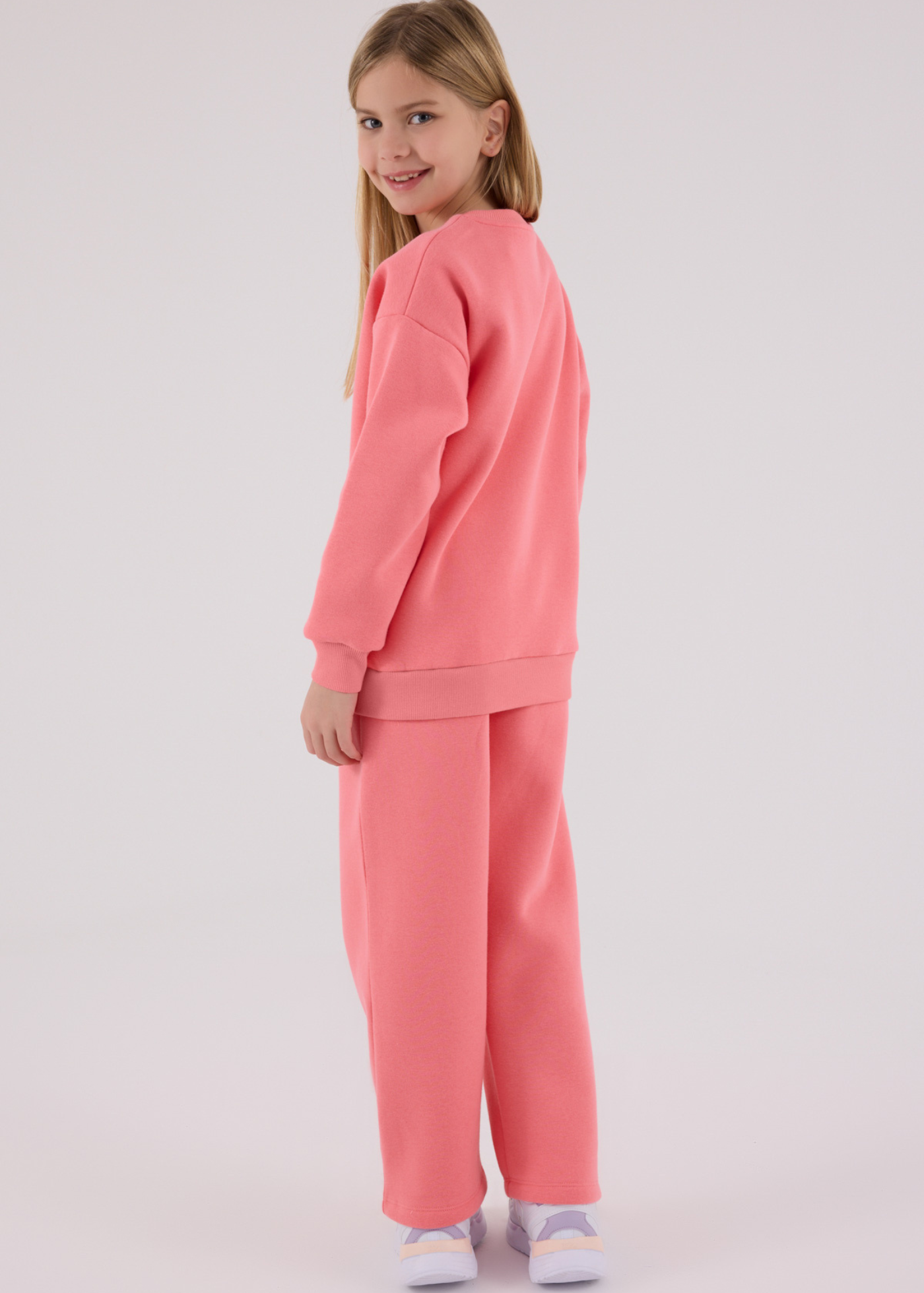 Trening 2 Piese Roz Neon Bluza Sport Oversize si Pantaloni Lungi Evazati US2301-4 Us Polo Assn