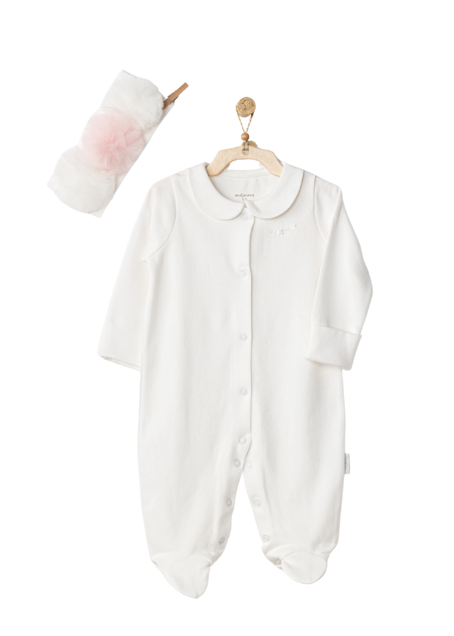 Set 4 Piese Crem Salopeta Bluza Pantaloni si Bentita cu Pampoane din Tulle AC24501 Andywawa