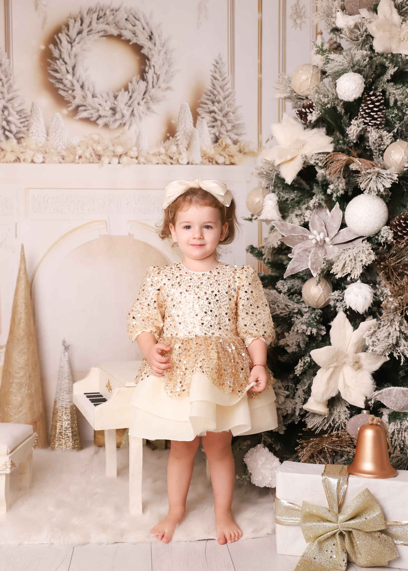 Rochita Lucia Tull Cappuccino Cu Paiete Aurii AnneBebe