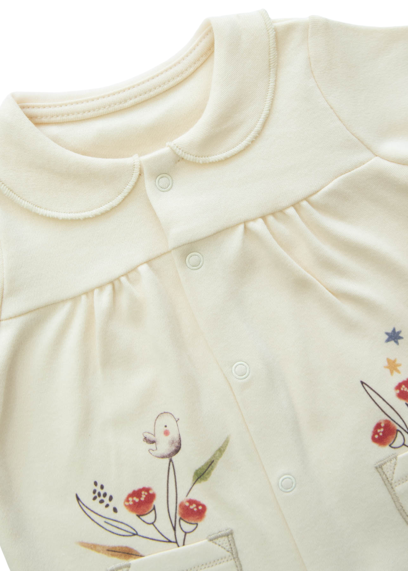Set 3 Piese Bumbac Organic Bej cu Flori Bluza Pantaloni si Bentita S58744 Kitikate