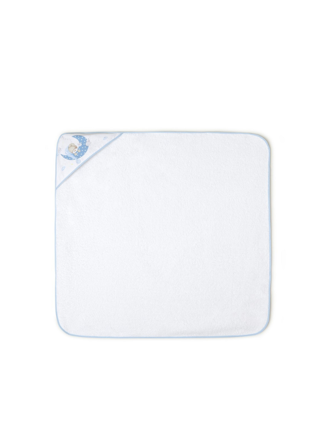 Prosop cu Capison 100x100 cm si Bavetica Alb-Bleu cu Ursulet pe Semiluna 01225-11 Interbaby