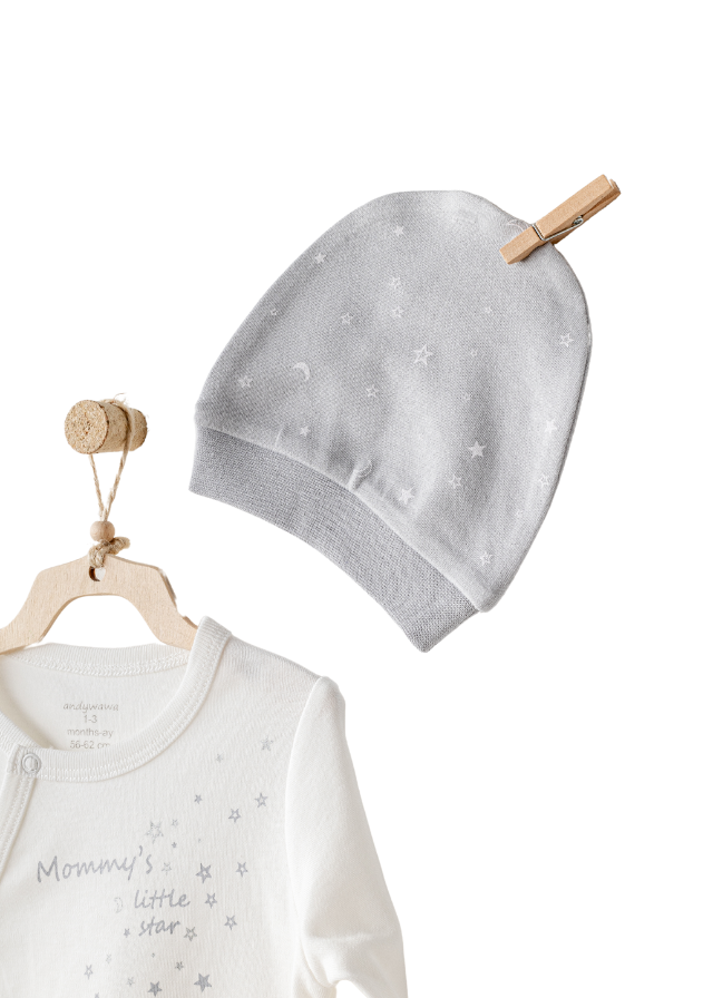 Salopeta Lunga Crem si Fes Gri cu Stele Mommy’s Little Star AC25705 Andywawa