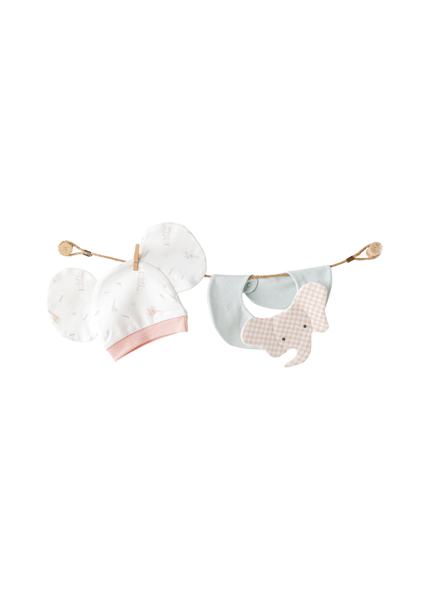 Set 5 Piese Nou Nascut Crem cu Roz cu Elefant AC25500 Andywawa