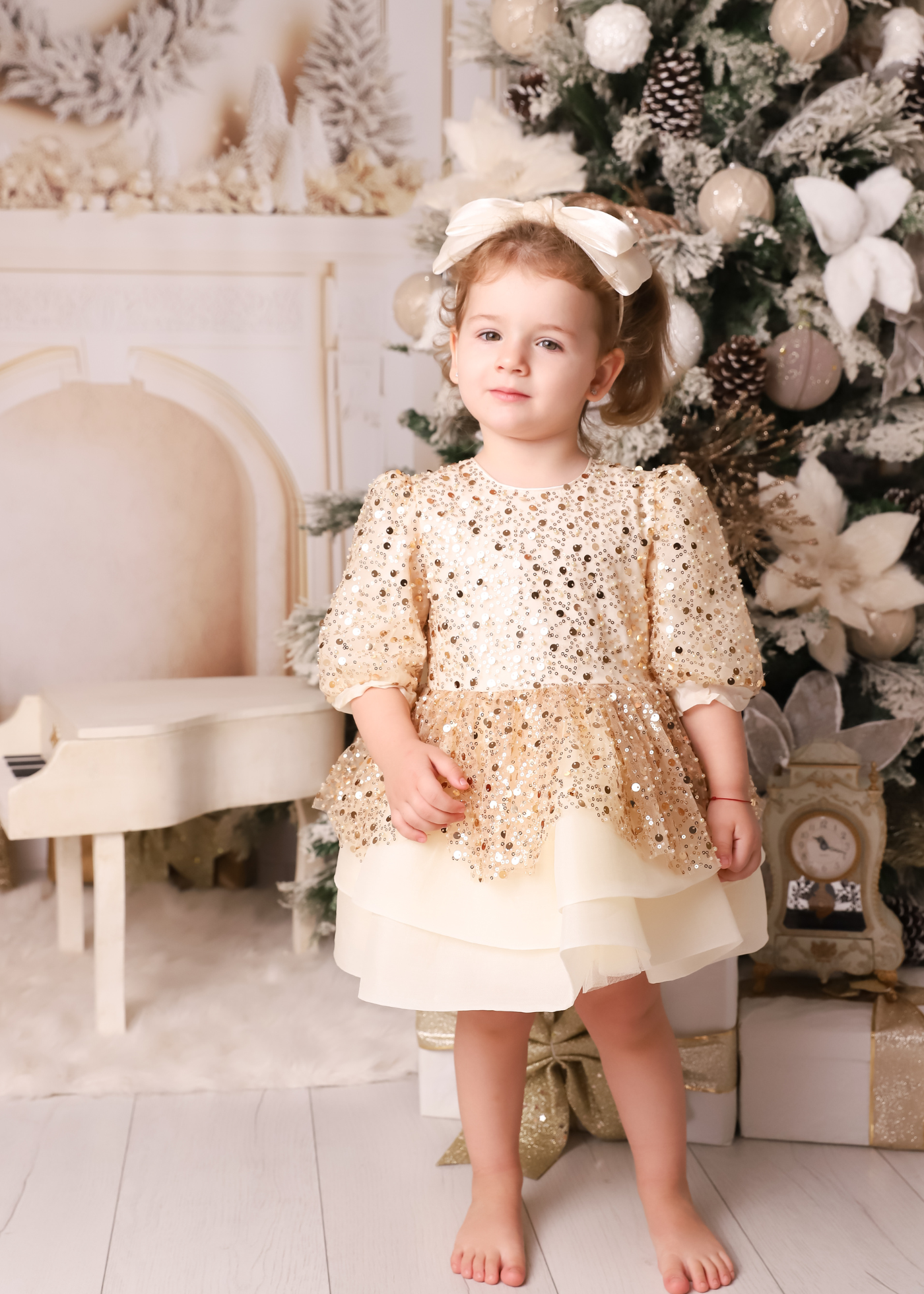 Rochita Lucia Tull Cappuccino Cu Paiete Aurii AnneBebe