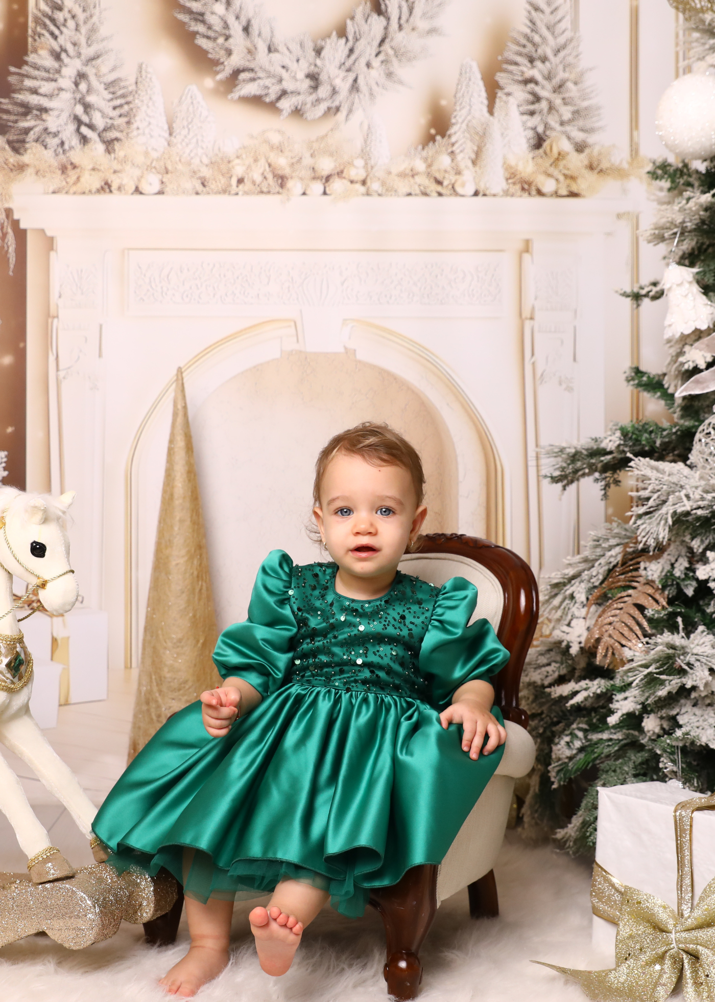 Elegant Olivia Green Dress with Train and Bow AnneBebe