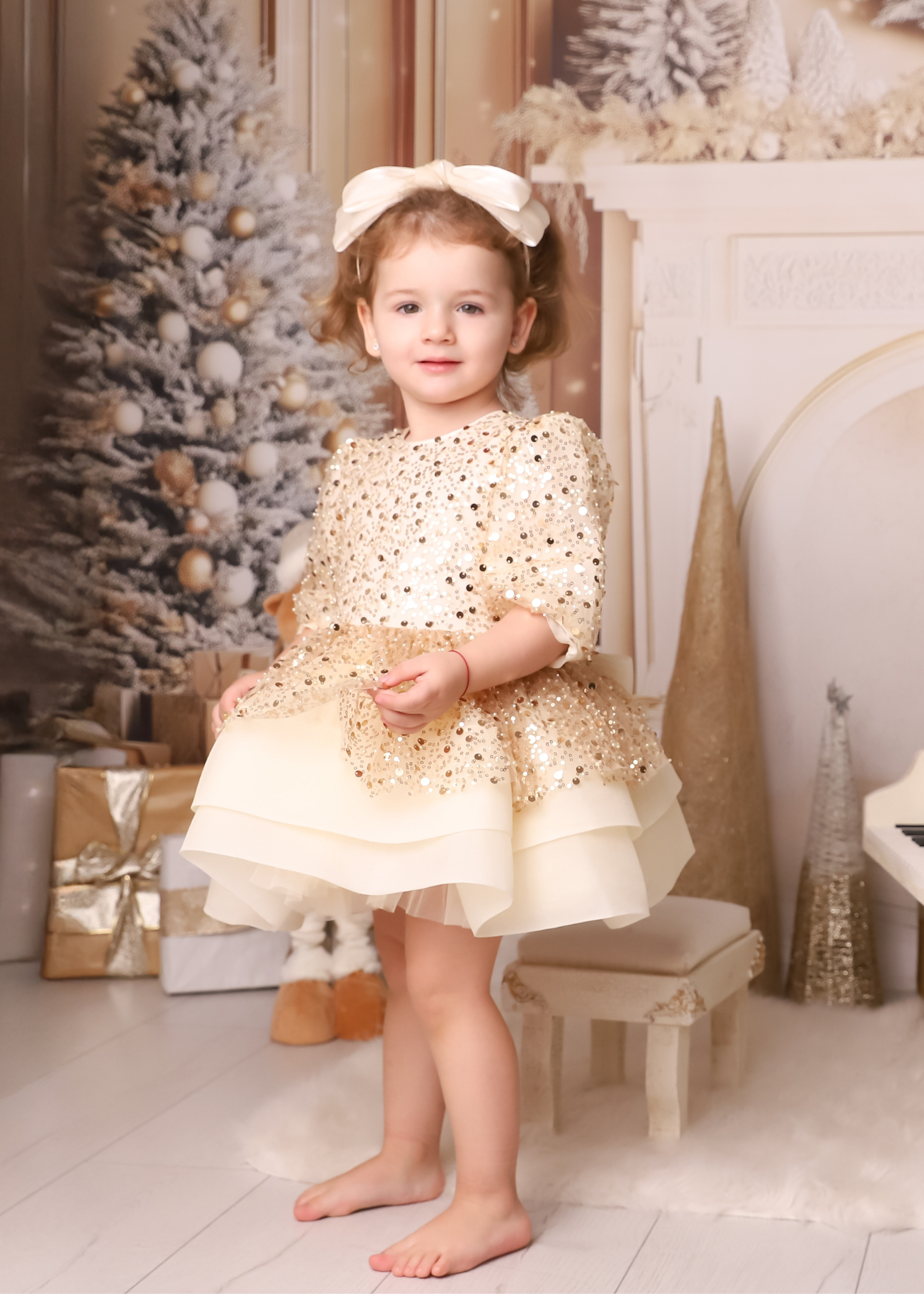 Lucia Tull Cappuccino Dress With Gold Sequins AnneBebe