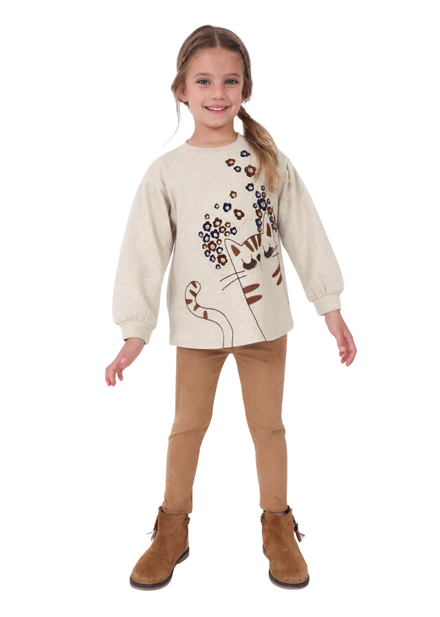 AnneBebe - Set 2 Piese pentru Fete, Bluza Bej cu Maneca Lunga si Colanti Camel Catifelati 4789 Mayoral