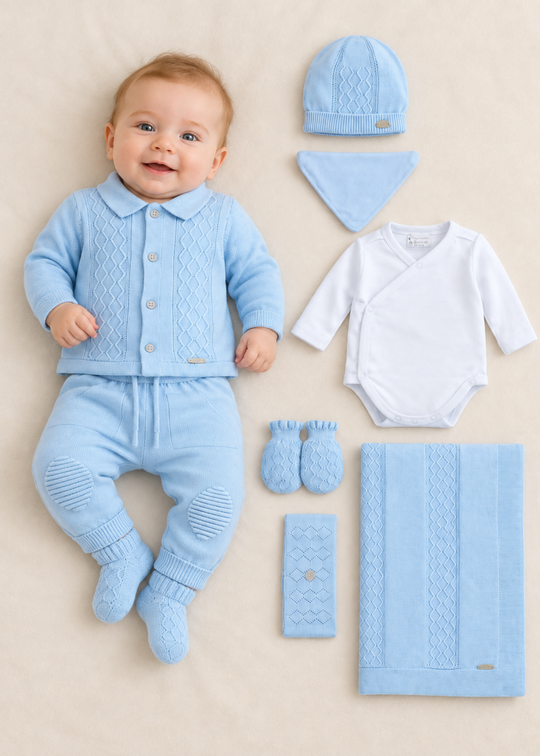 Set Nou-Nascut Tricotat Bleu 9 Piese pentru Baieti 3082 – Leo King