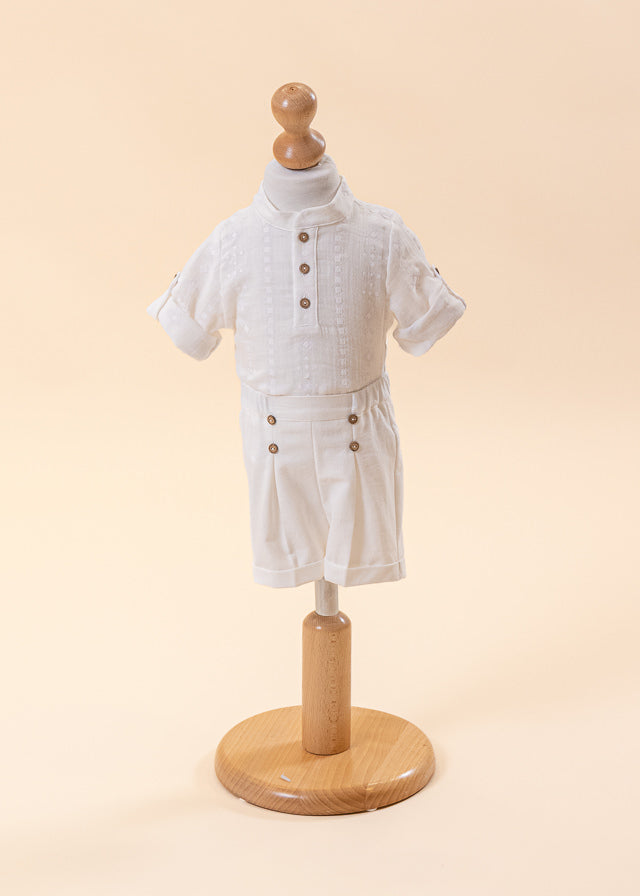 Leo Cream Muslin Suit With AnneBebe Print