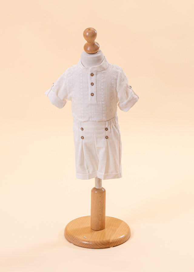 Leo Cream Muslin Suit With AnneBebe Print