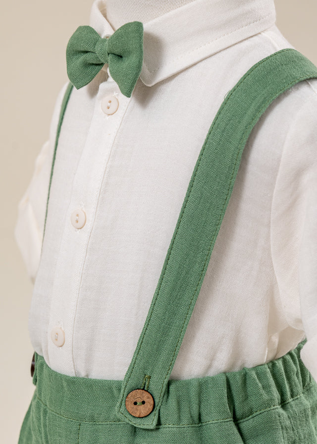 Costum Muselina Camasa Crem Pantalon Verde AnneBebe