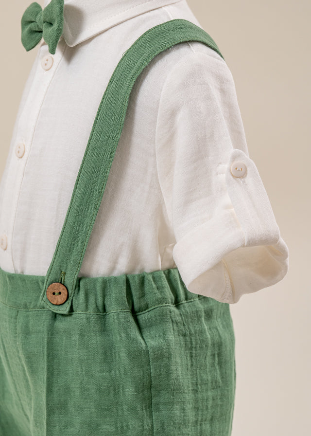 Costum Muselina Camasa Crem Pantalon Verde AnneBebe