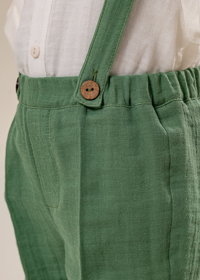 Costum Muselina Camasa Crem Pantalon Verde AnneBebe